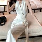 Halter-neck Tie-waist Wide-leg Jumpsuit