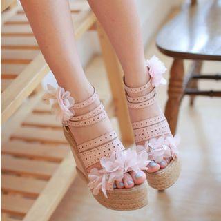 Floral Applique Wedge Sandals