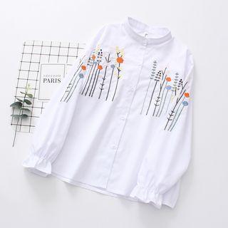Stand Collar Embroidered Shirt