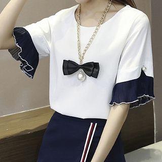 Two-tone Short-sleeve Chiffon Top