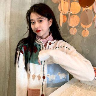 Sheep Print Cardigan Almond - One Size