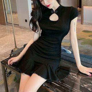 Cap-sleeve Mini A-line Qipao Dress