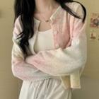 Gradient Long-sleeve Cardigan As Shown In Figure - One Size