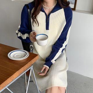 Lapel Zip Long Knit Sweater