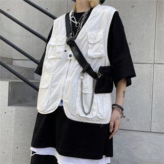 Flap-pocket Sleeveless Jacket