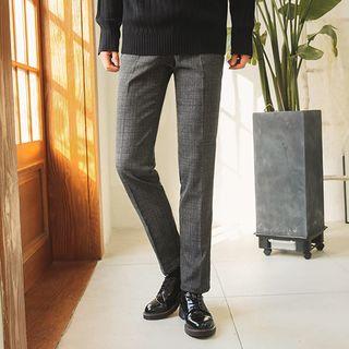 Glen-plaid Wool Blend Straight-cut Dress Pants