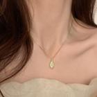 Leaf Rhinestone Pendant Alloy Necklace 1pc - Gold - One Size