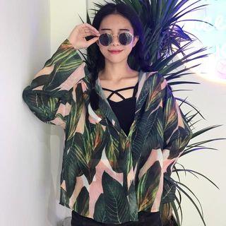 Set: Leaf Print Shirt + Camisole Top