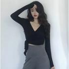 Tie-front Long-sleeve Cropped T-shirt