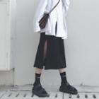 Plain High-waist Midi Skirt As Figure - One Size