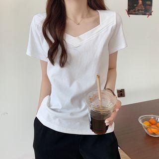 Plain V Neck Short Sleeve Top