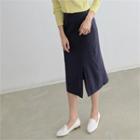 Slit-hem Linen Long Skirt