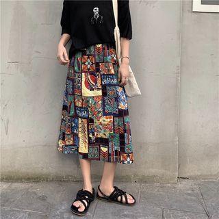 Patterned Midi A-line Skirt As Shown In Figure - One Size