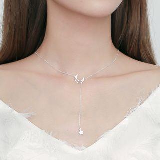 925 Sterling Silver Moon & Star Pendant Y Choker Silver - One Size