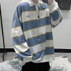 Color-block Stripe Long-sleeve Lapel Top