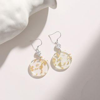 Gold Leaf Disc Dangle Earring 1 Pair - Hook Earring - Circle - Silver - One Size