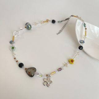 Flower Faux Crystal Acrylic Alloy Necklace 1 Pc - Silver & Gray - One Size
