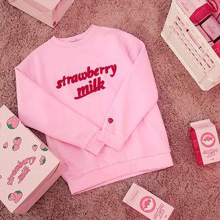 Strawberry Milk Lettering Brushed-fleece Lined Sweatshirt