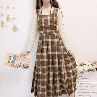 Plaid Midi A-line Jumper Dress As Shown In Figure - One Size