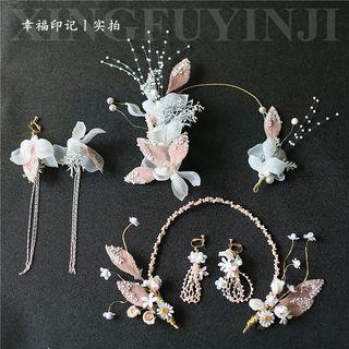 Set: Wedding Flower Headpiece + Flower Clip-on Earring