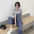 Short-sleeve Plain T-shirt + Jumpsuit