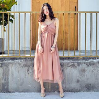 Sleeveless Plain Mesh Dress