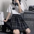 Set: Plaid Mini Pleated Skirt + Bow Tie