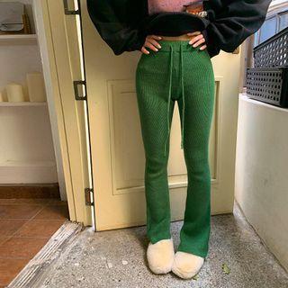 Drawstring Boot-cut Knit Pants