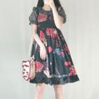 Set: Sleeveless Print Mini A-line Lolita Dress + Short-sleeve Shirt
