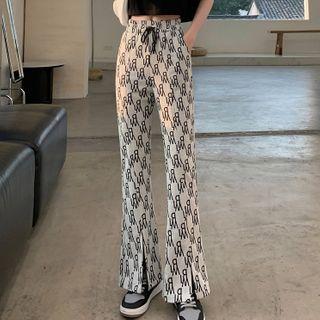 High-waist Lettering Slit Boot-cut Pants