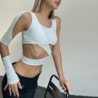 Asymmetrical Cold-shoulder Crop T-shirt
