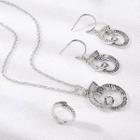 Set: Rhinestone Pendant Necklace + Dangle Earring + Ring 10662 - 01 - Silver - One Size