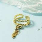 Rhinestone Layered Alloy Open Ring Gold - One Size