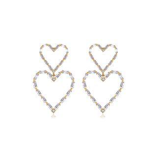 Simple And Fashion Plated Gold Hollow Heart-shaped Earrings With Cubic Zirconia Golden - One Size