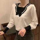 Two-tone Sailor Collar Bow Knit Top