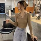 Halter-neck Mock Two-piece Knit Top