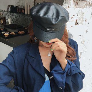 Lettering Print Faux Leather Beret