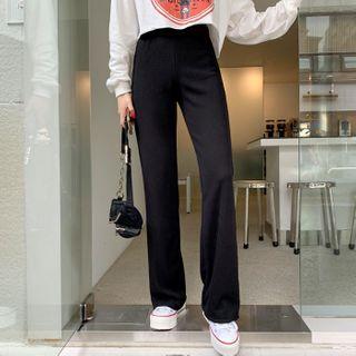 High-waist Ribbed Boot-cut Pants