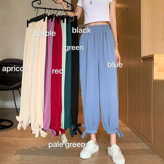 Plain Tie-cuff Cropped Harem Pants
