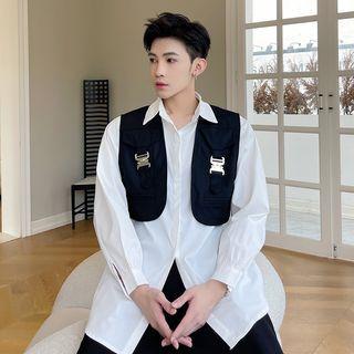 Set: Plain Shirt + Buckled Cropped Vest