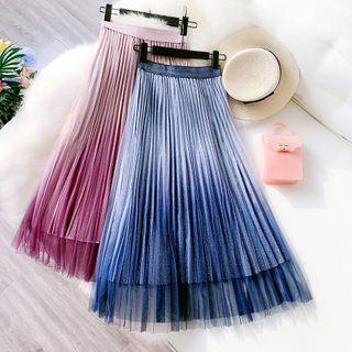 Gradient Glitter Elastic-waist Mesh Skirt