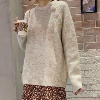 Buttoned Sweater / Long-sleeve Midi Floral Dress