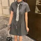 Neck Tie Short-sleeve A-line Shirt Dress