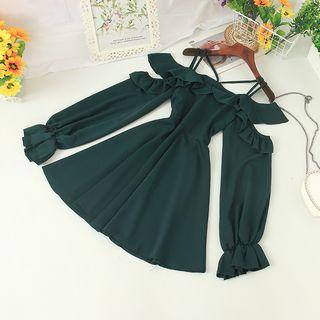 Off-shoulder Ruffle Long-sleeve A-line Dress