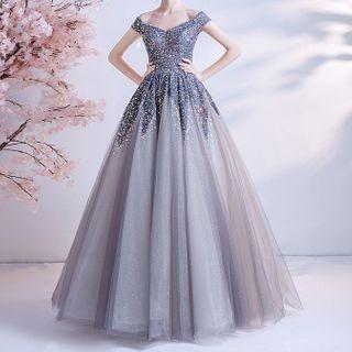 Sequined Mesh Wedding Ball Gown