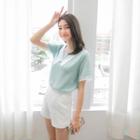 Lace-cuff Chiffon Top Pink - L