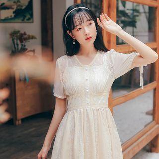 Lace V-neck Short Sleeve Dress