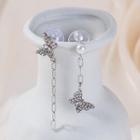 Butterfly Rhinestone Asymmetrical Alloy Dangle Earring 1 Pair - E5552 - Silver - One Size