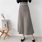 Wool Blend Herringbone Long Flare Skirt Gray - One Size