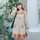 Corduroy Cat Embroidered Long-sleeve Dress